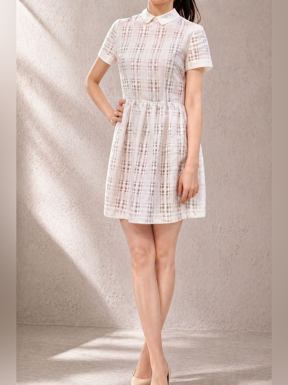 Douchanglee Retro Vintage A-line School Girl Dress in White/Nude